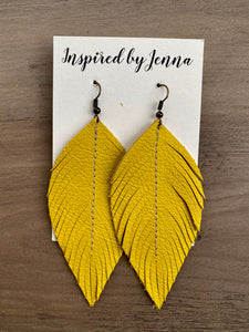 Canary Yellow Leather Feather Earrings (4 sizes)