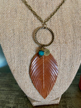 Load image into Gallery viewer, Camel Leather Feather 30&quot; Necklace with Charms