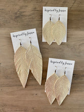 Load image into Gallery viewer, Pebbled Metallic Champagne Leather Feather Earrings (4 sizes)