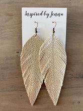 Load image into Gallery viewer, Pebbled Metallic Champagne Leather Feather Earrings (4 sizes)