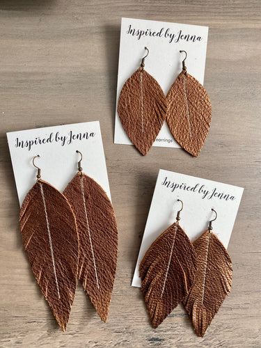 Bronze Leather Feather Earrings (4 sizes)