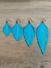 Load image into Gallery viewer, Teal Lagoon Leather Feather Earrings (4 sizes)