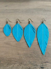 Load image into Gallery viewer, Classic Teal Leather Feather Earrings (4 sizes)