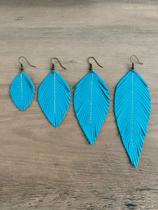 Royal Blue Leather Feather Earrings (4 sizes)