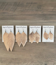 Load image into Gallery viewer, Rose Gold Metallic Leather Feather Earrings (4 sizes)