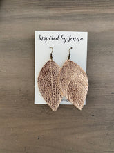 Load image into Gallery viewer, Rose Gold Metallic Leather Feather Earrings (4 sizes)