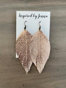 Rose Gold Metallic Leather Feather Earrings (4 sizes)