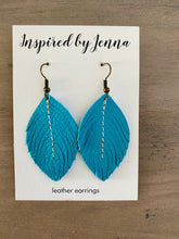 Load image into Gallery viewer, True Turquoise Leather Feather Earrings (4 sizes)