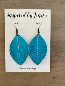 True Turquoise Leather Feather Earrings (4 sizes)