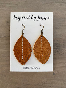 Caramel Leather Feather Earrings (4 sizes)