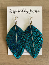 Load image into Gallery viewer, Metallic Teal Mermaid Leather Feather Earrings (3 sizes)