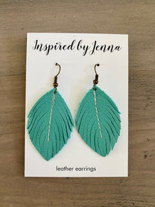 Tiffany Blue Leather Feather Earrings (4 sizes)