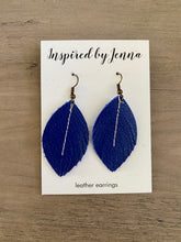 Load image into Gallery viewer, Royal Blue Leather Feather Earrings (4 sizes)
