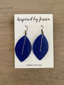Royal Blue Leather Feather Earrings (4 sizes)