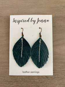 Rustic Teal Leather Feather Earrings (4 sizes)