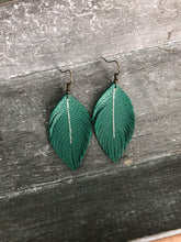 Load image into Gallery viewer, Emerald Leather Feather Earrings (3 sizes)
