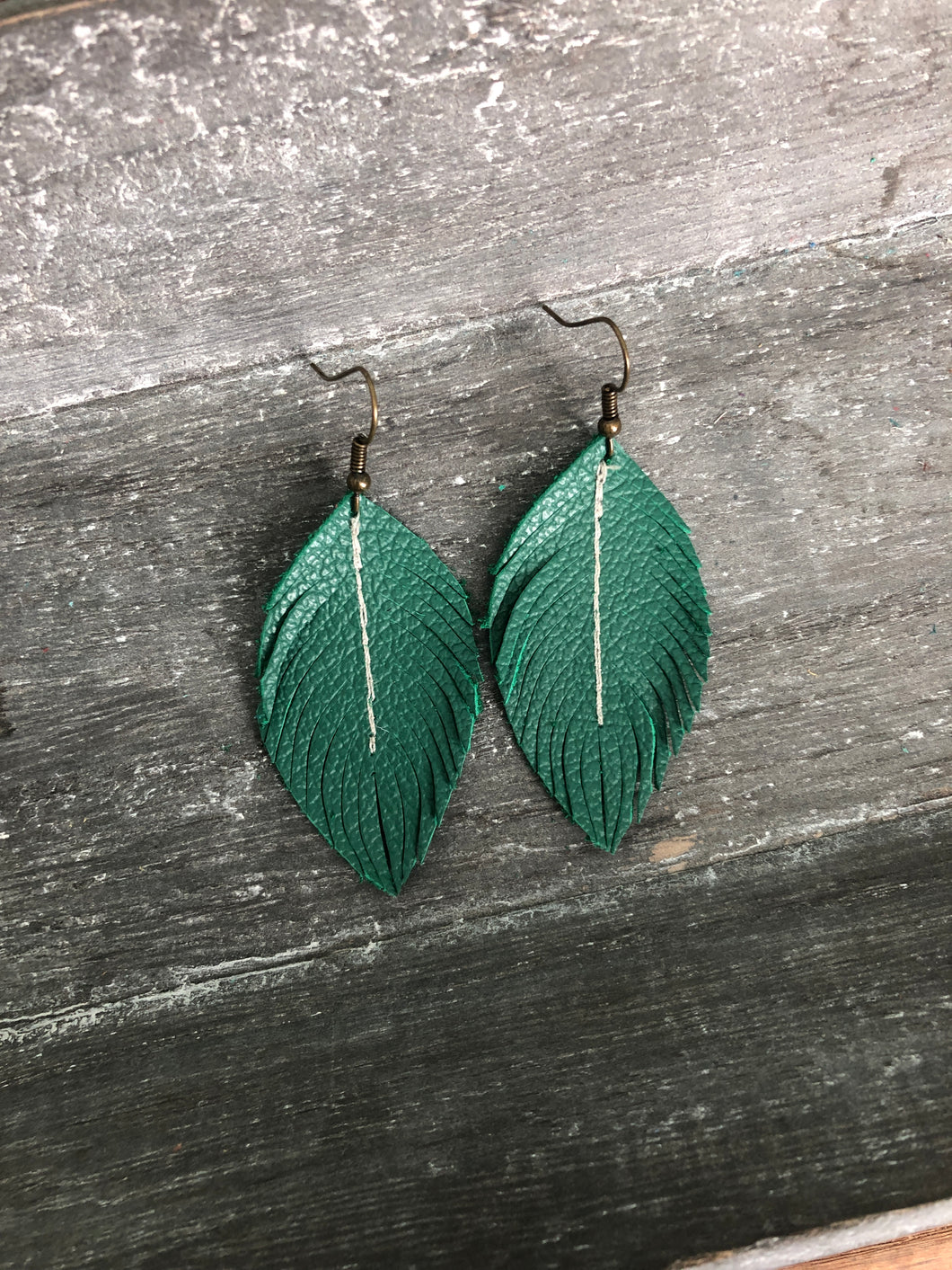 Emerald Leather Feather Earrings (3 sizes)