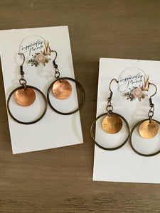 Mini Copper or Brass Sunrise Metal Treasure Earrings