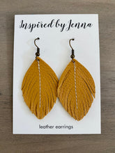 Load image into Gallery viewer, Mustard Leather Feather Earrings (4 sizes)