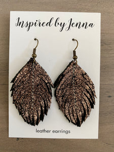 Rose Quartz Shimmer Leather Feather Earrings (4 sizes)