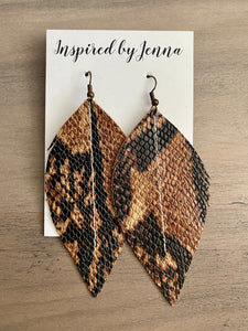 Black & Tan Boa Leather Feather Earrings (4 sizes)