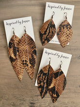 Load image into Gallery viewer, Black &amp; Tan Boa Leather Feather Earrings (4 sizes)