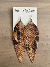 Load image into Gallery viewer, Black &amp; Tan Boa Leather Feather Earrings (4 sizes)