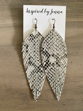 Load image into Gallery viewer, Black &amp; White Snakeskin Leather Feather Earrings (4 sizes)