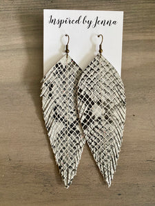 Black & White Snakeskin Leather Feather Earrings (4 sizes)