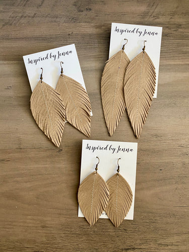 Taupe Leather Feather Earrings (4 sizes)