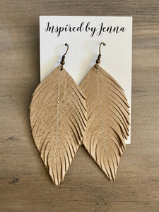 Taupe Leather Feather Earrings (4 sizes)
