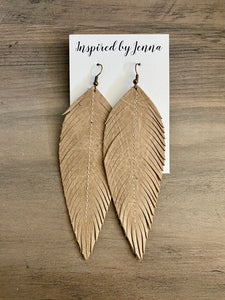 Taupe Leather Feather Earrings (4 sizes)