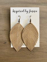 Load image into Gallery viewer, Taupe Leather Feather Earrings (4 sizes)